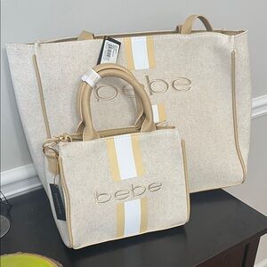 Bebe Cream and Tan Tote Bag Duo